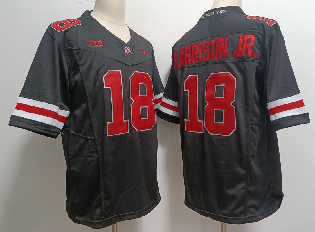 Men Ohio State Buckeyes #18 Harrison jr Black Nike 2025 NCAA Jersey style 1